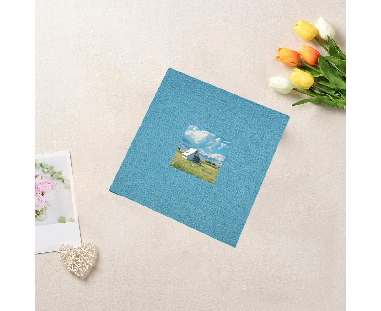 Photo Album 40 Pages Linen Cover Hardcover Reusable Sticky Stamp Collection Book Family Photos Storage Memory Book Scrapbook with Box - Blue