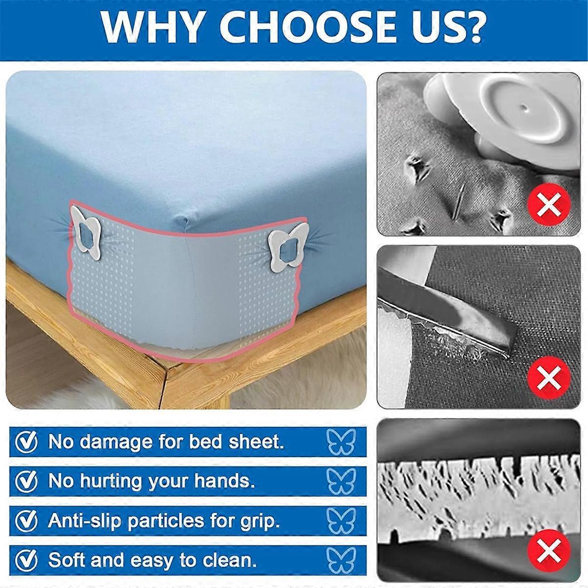 Bed Sheet Holder Clips for Thin Sheets, Grey, Secure Fit Fasteners