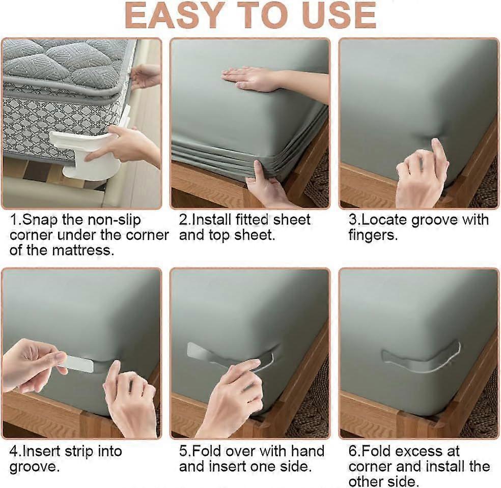 4PCS Lock Sheet Holders, Heavy Duty Fitted Sheet Straps, White