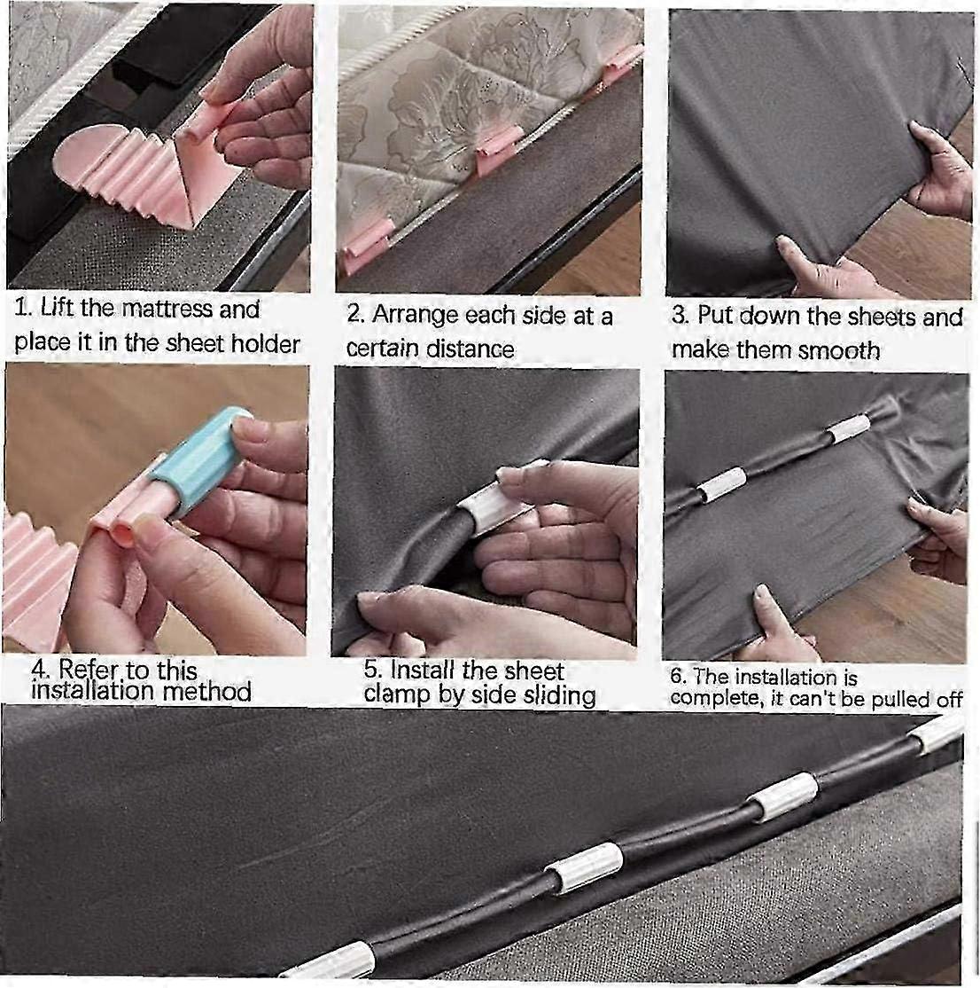 6PCS Plastic Bed Sheet Clips, Pink Grippers to Keep Sheets Neat