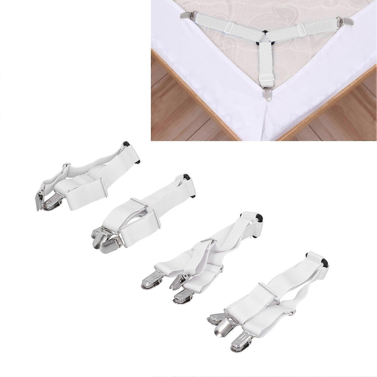 4PCS Bed Sheet Holder Straps, Elastic Fasteners for Mattress & Blankets