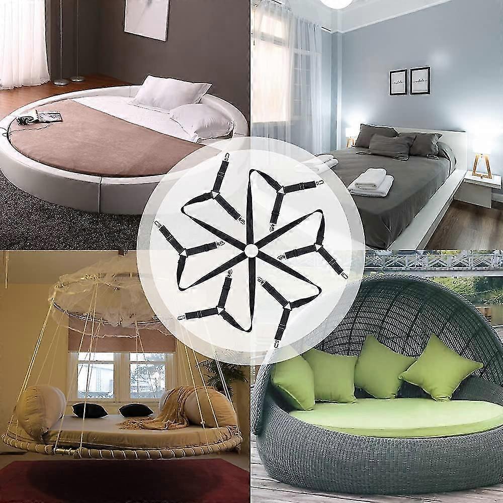 6-Way Bed Sheet Holder Straps, Heavy Duty Clips for Round/Square Mattresses