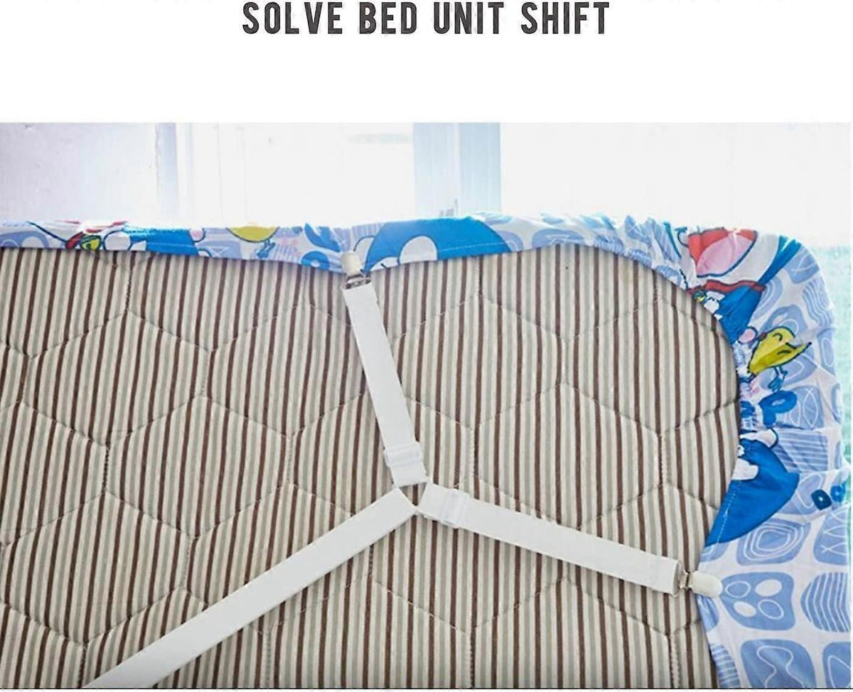 6-Way White Adjustable Bed Sheet Holder Straps, Fit Twin/Full/Queen/King