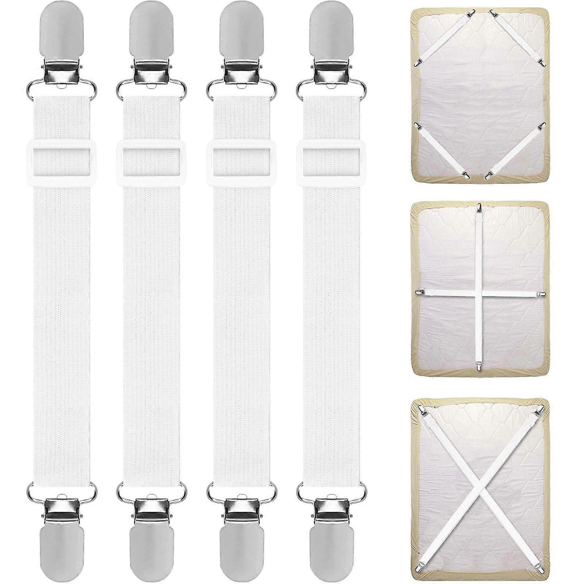 4PCS Adjustable Bed Sheet Straps, Elastic Grippers for Bedding