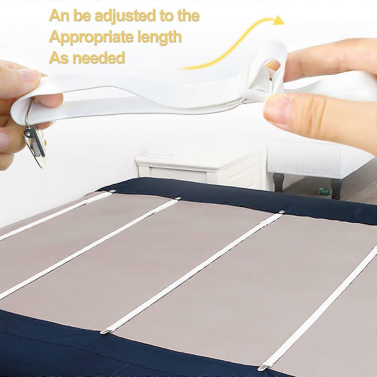 4PCS Adjustable Bed Sheet Straps, Elastic Grippers for Bedding