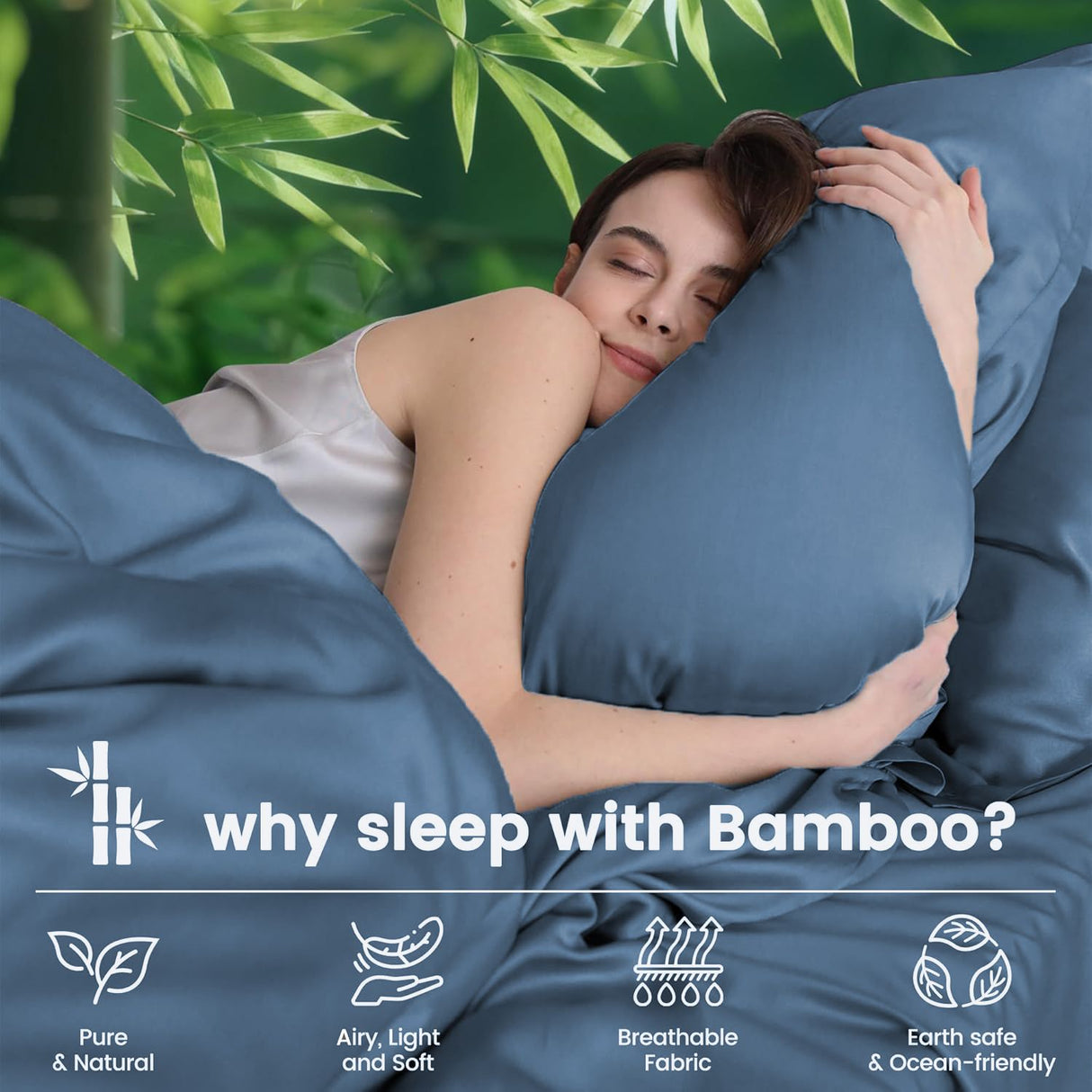 Hotel Breathable Bamboo Fitted Sheet & Pillowcase-3 Piece-Ultra Soft 2000TC Breathable Fitted Bed Sheets Set with 37 Centimetre Deep Pocket-Cooling Sheets for Hot Sleepers(Navy,King)
