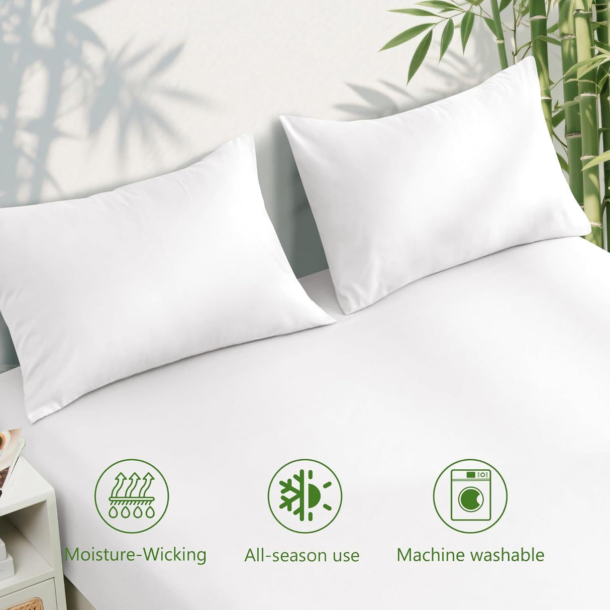 Hotel Breathable Bamboo Fitted Sheet & Pillowcase-2 Piece-Ultra Soft 2000TC Breathable Fitted Bed Sheets Set with 37 Centimetre Deep Pocket-Cooling Sheets for Hot Sleepers(White,King Single)