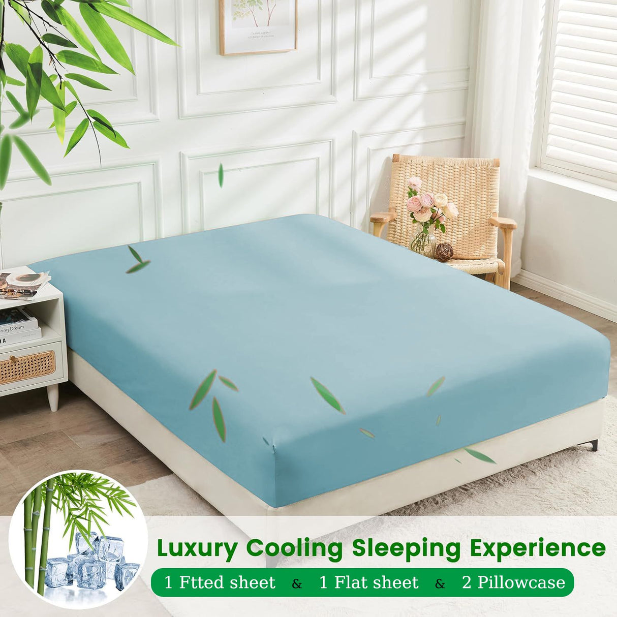 4 Piece Ultra Soft Bamboo Breathable Sheet Set -Hotel 2000TC Breathable Bed Sheets Set with 37 Centimetre Deep Pocket-Breathable Sheets for Hot Sleepers(Sky Blue,Queen)