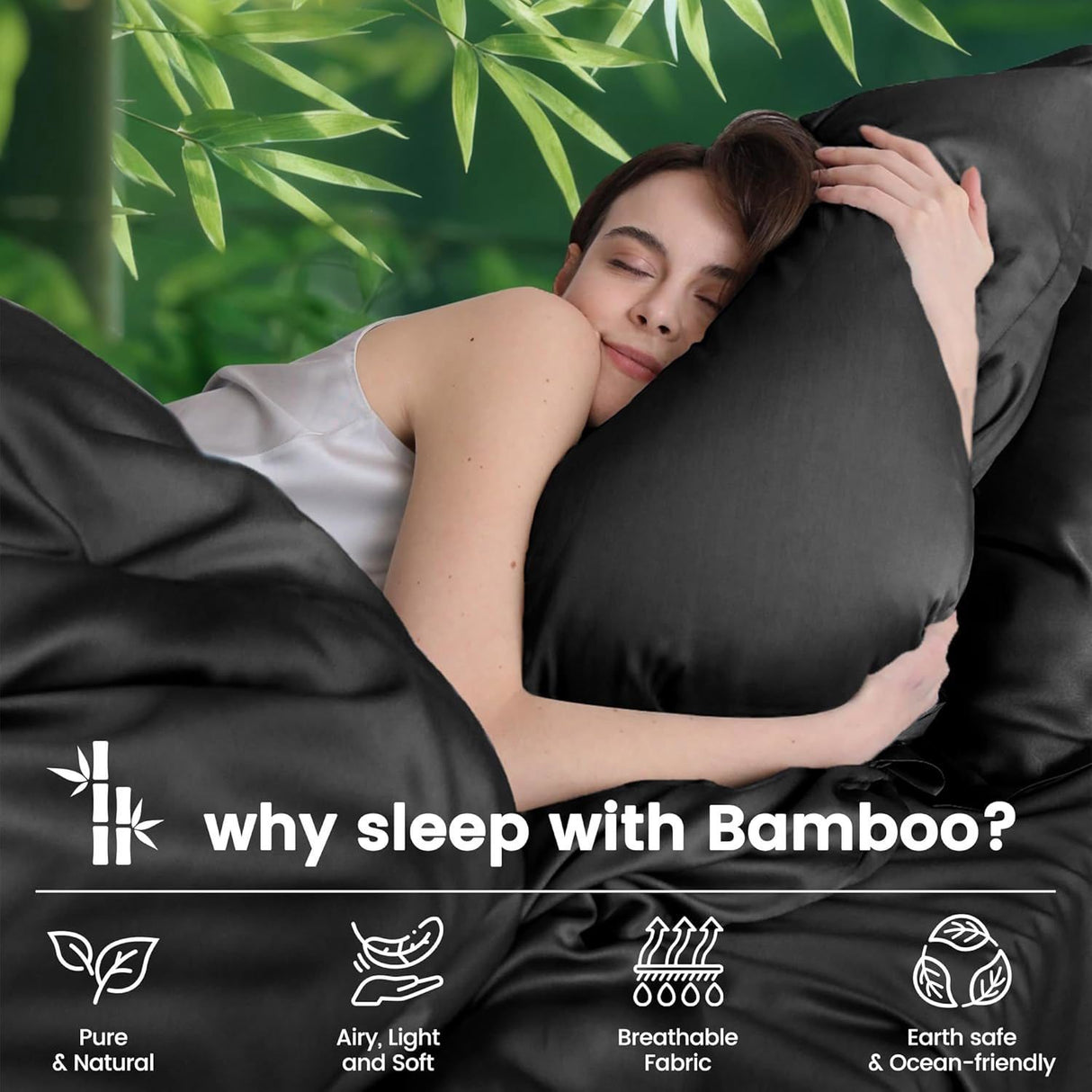 4 Piece Ultra Soft Bamboo Breathable Sheet Set -Hotel 2000TC Breathable Bed Sheets Set with 40 Centimetre Deep Pocket-Breathable Sheets for Hot Sleepers(Black,Super King)