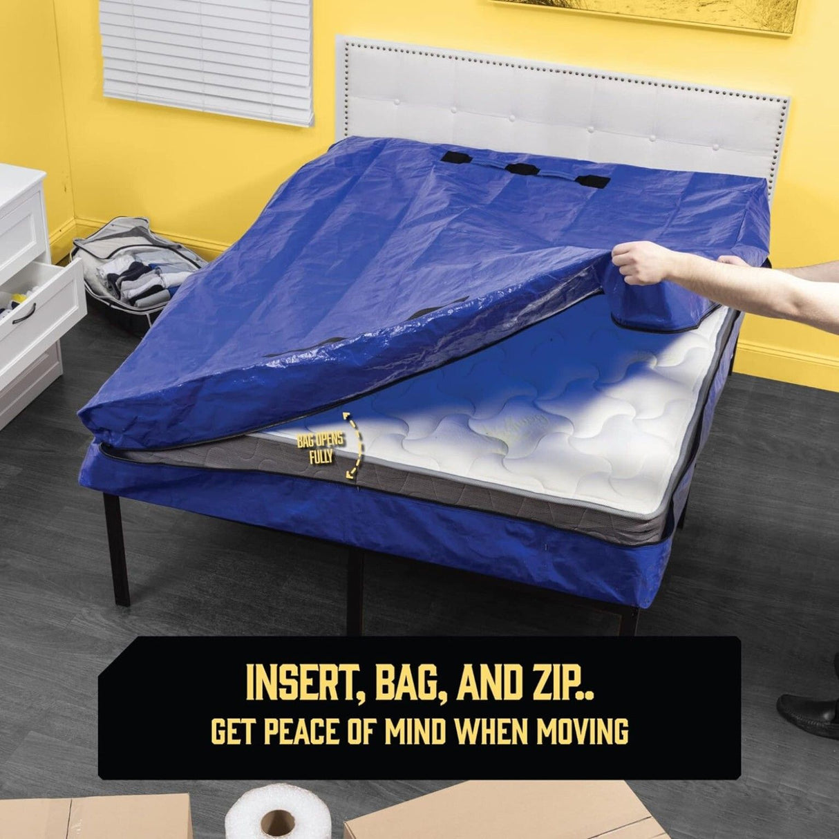 Mattress Bag Mattresses Protector Plastic Moving Storage Dust Cover Carry Bed Waterproof Zipper Packing Reusable Disposal, Extra Thick Heavy Duty, with Handles(Single)