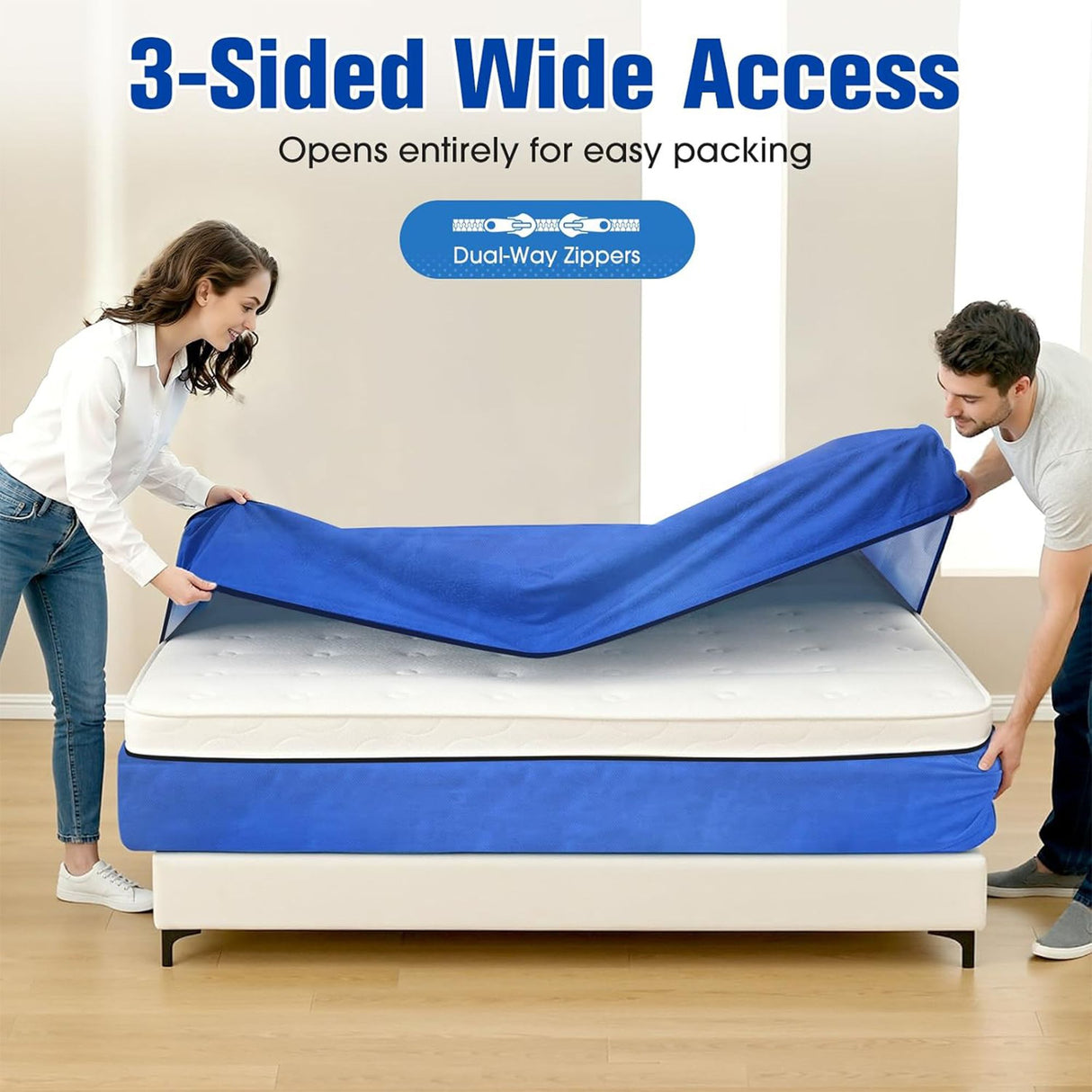 Waterproof Mattress Bag Mattresses Protector Plastic Moving Storage Dust Cover Carry Bed Zipper Packing Reusable Disposal, Extra Thick Heavy Duty, with 8 Handles(Double)