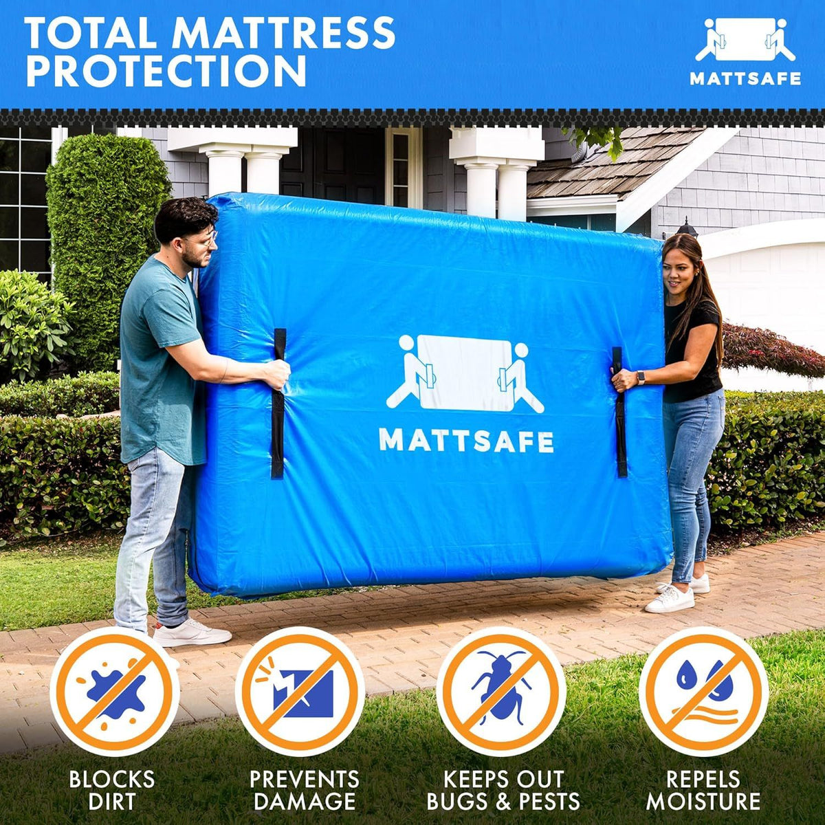 Waterproof Mattress Bag Mattresses Protector Plastic Moving Storage Dust Cover Carry Bed Zipper Packing Reusable Disposal, Extra Thick Heavy Duty, with 8 Handles(Single)