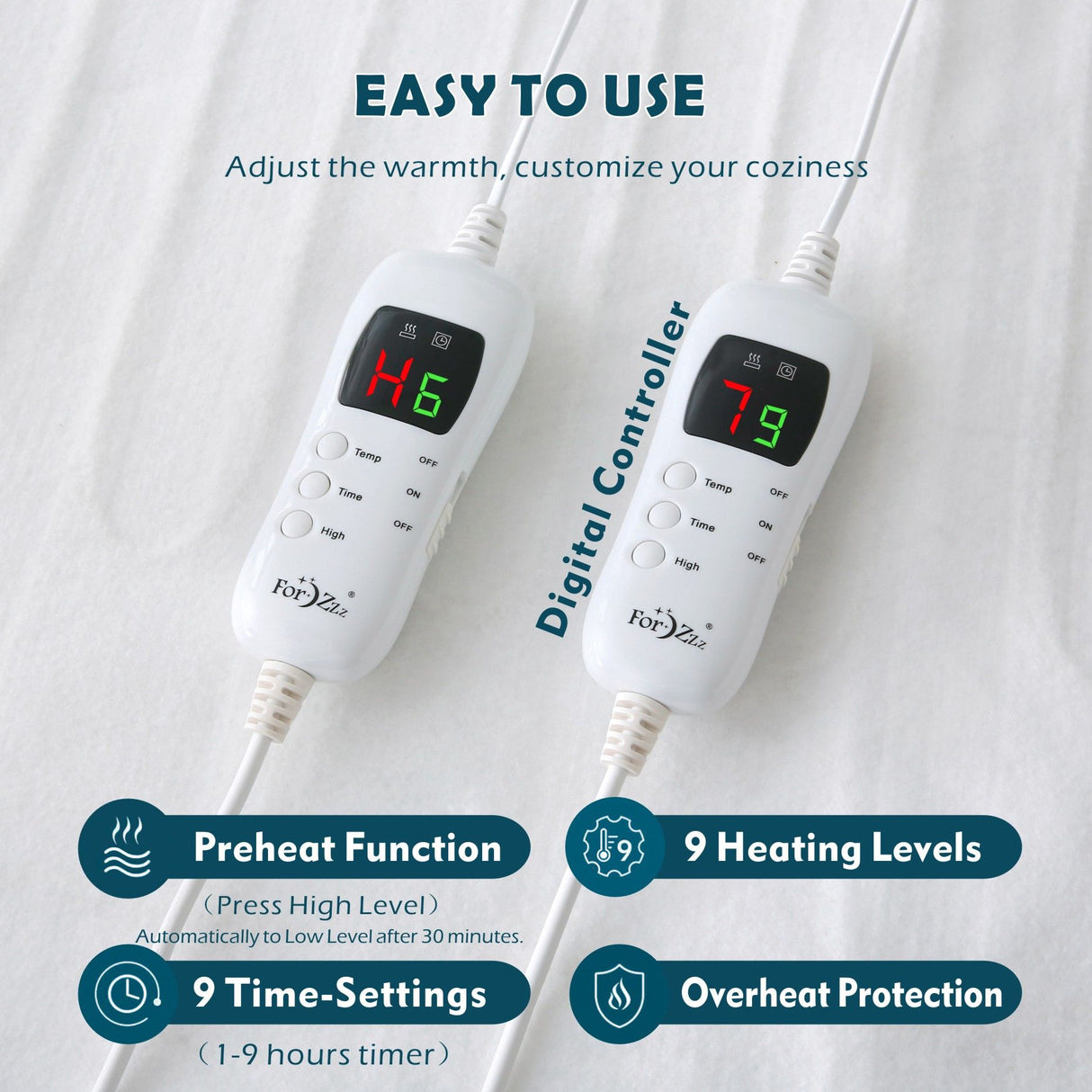Heated Mattress Pad - Bedding Electric Blanket with 9 Heat Setting & 9-Hour Auto Off, Heated Mattress Pad-Machine Washable Fully Fitted Heating Pad with Overheat Protection , 800GSM Non Woven Fabric-fitted sheet cover((Double)