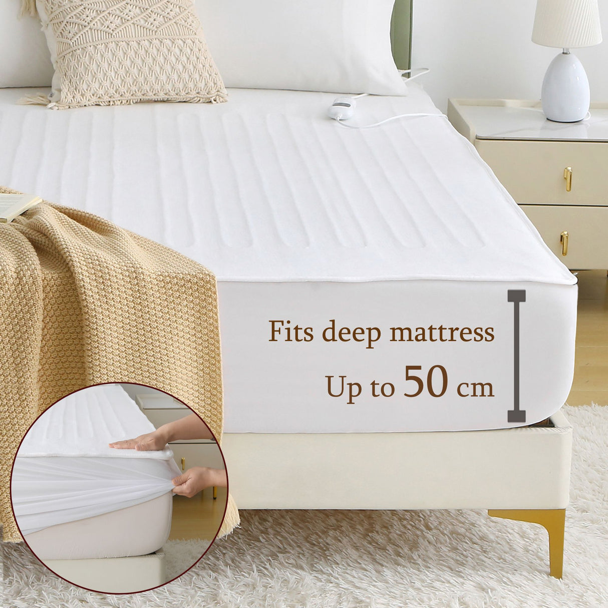 Heated Mattress Pad - Bedding Electric Blanket with 9 Heat Setting & 9-Hour Auto Off, Heated Mattress Pad-Machine Washable Fully Fitted Heating Pad with Overheat Protection , 800GSM Non Woven Fabric-fitted sheet cover(Queen)