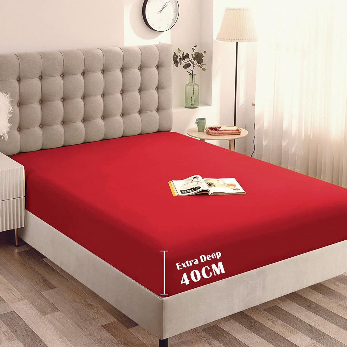 Hotel Quality Fitted Sheet - 1 Piece Fitted Sheet -Breathable Bedding - Wrinkle, Fade, Stain Resistant- 16inch/40cm Deep Pocket Fitted Bed Sheet-Wrinkle and Fade Resistant,(Red,Super King)