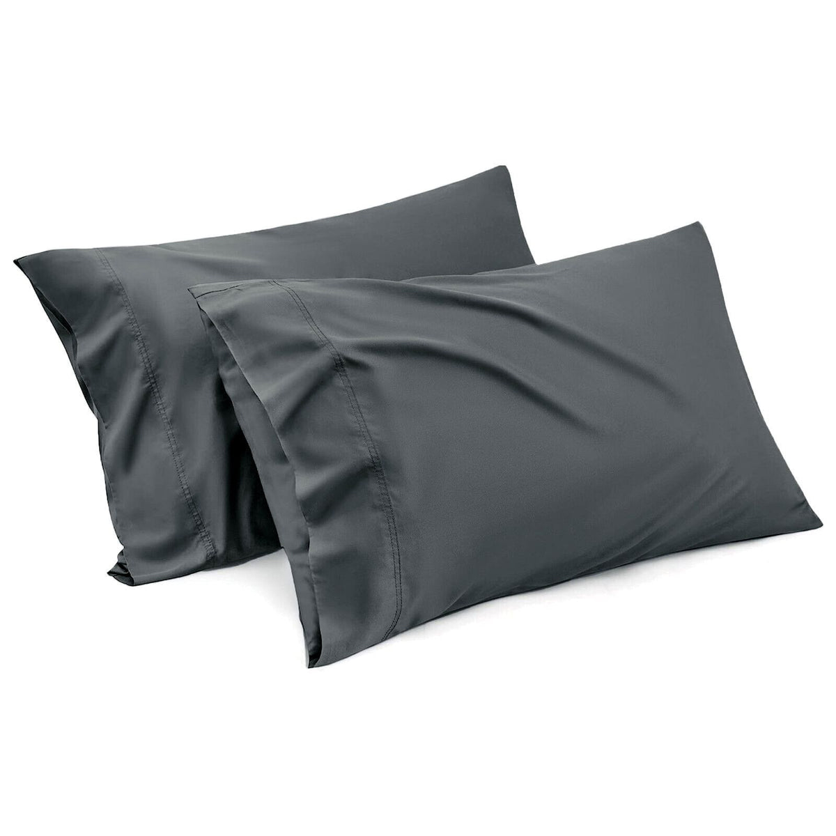 1000TC Ultra Soft Microfiber Pillowcases,Pair of Standard Pillow Covers,(Dark gray, Standard Size, 48x74 cm)