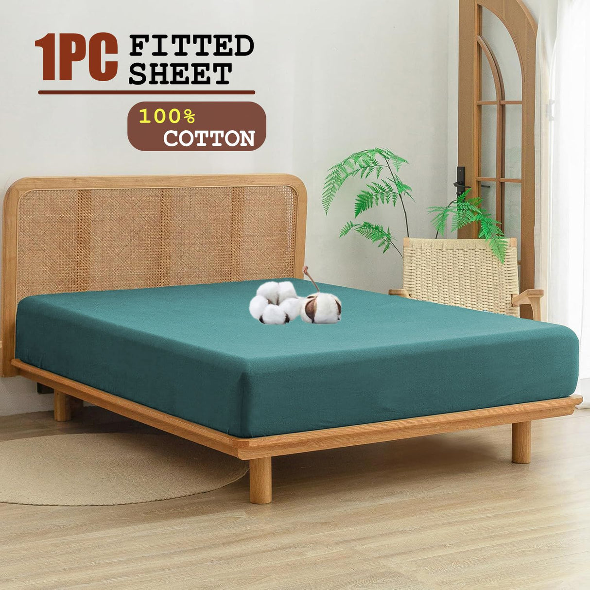100% Cotton Fitted Sheet - Super Soft 40cm Deep Pocket Bottom Sheets - White Elastic Sheet(Double,Biscay blue)