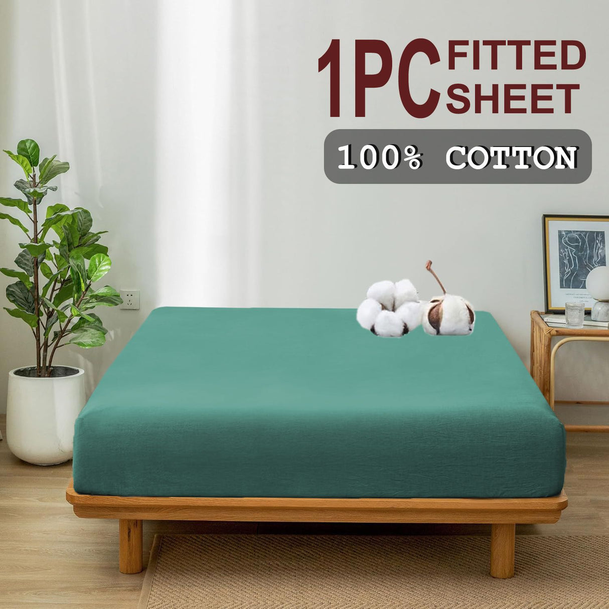 100% Cotton Fitted Sheet - Super Soft 40cm Deep Pocket Bottom Sheets - White Elastic Sheet(King,Biscay blue)