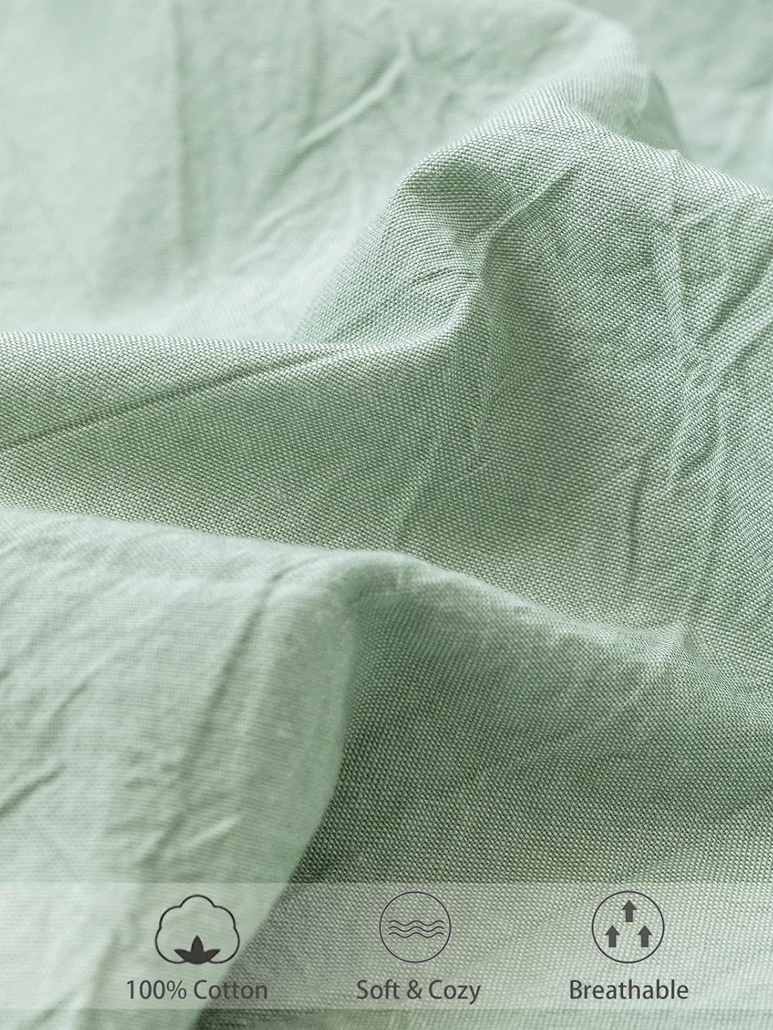 100% Cotton Fitted Sheet - Super Soft 40cm Deep Pocket Bottom Sheets - White Elastic Sheet(King Single,Green beans)