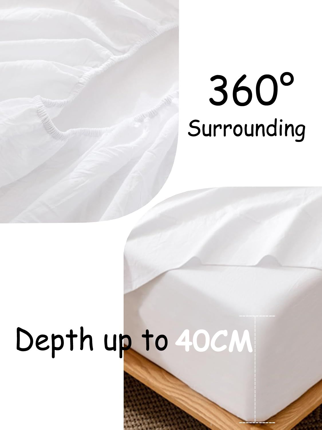 100% Cotton Fitted Sheet - Super Soft 40cm Deep Pocket Bottom Sheets - White Elastic Sheet(Queen,White)