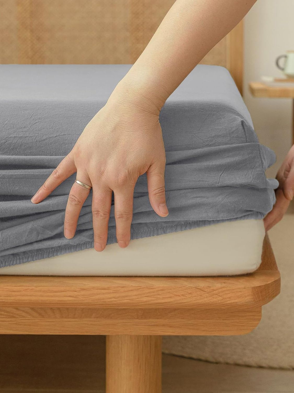 100% Cotton Fitted Sheet - Super Soft 40cm Deep Pocket Bottom Sheets - White Elastic Sheet(Single,Grey)