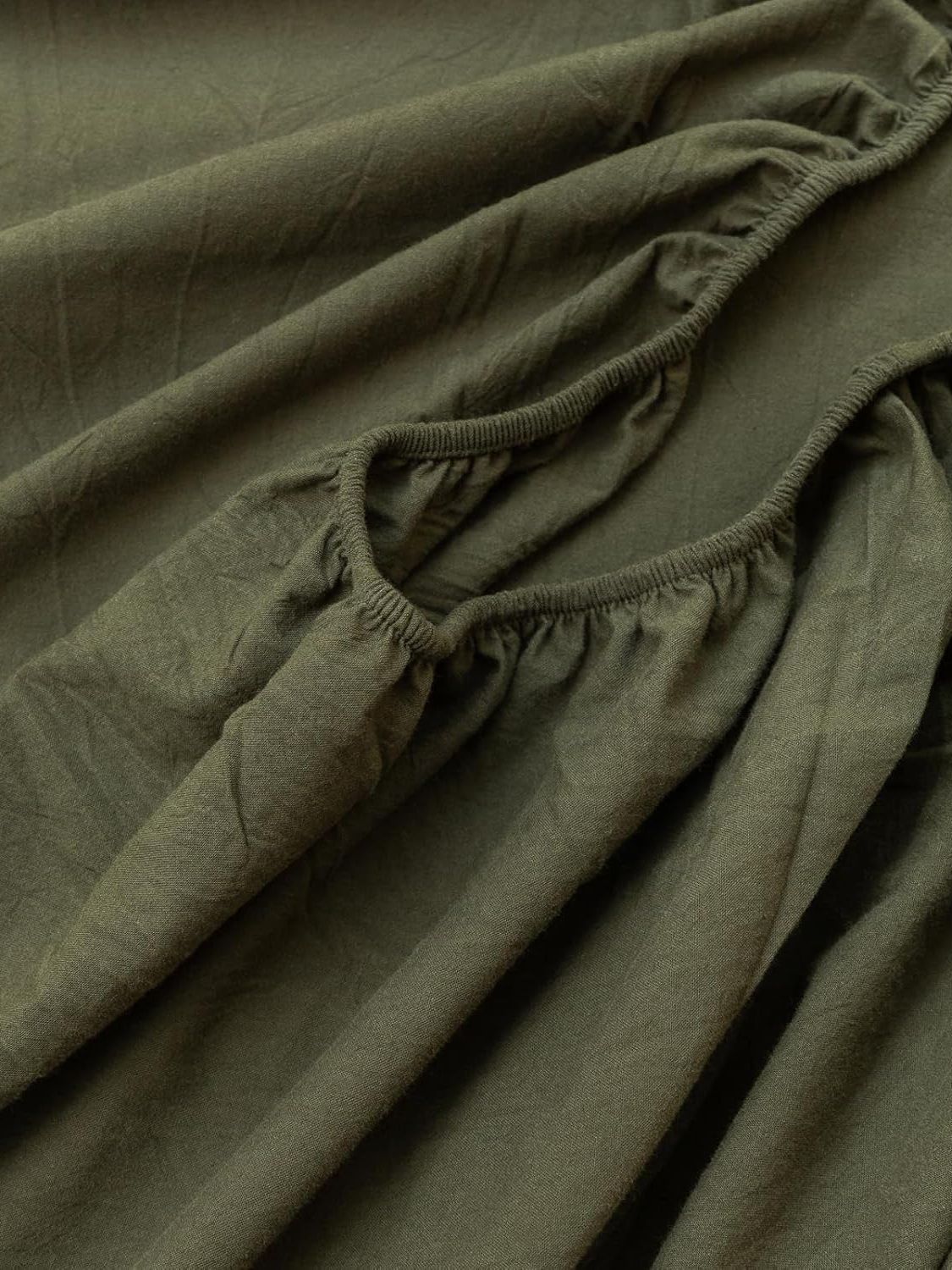 100% Cotton Fitted Sheet - Super Soft 40cm Deep Pocket Bottom Sheets - White Elastic Sheet(Single,Olive green)