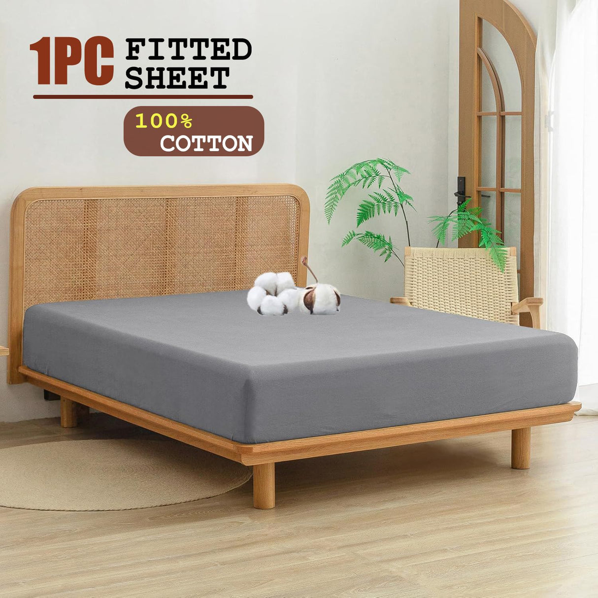 100% Cotton Fitted Sheet - Super Soft 40cm Deep Pocket Bottom Sheets - White Elastic Sheet(Super King,Grey)