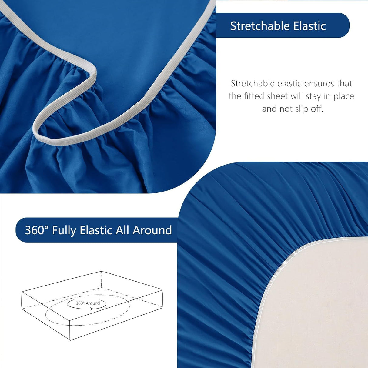 Hotel Soft Bed Sheet Set- Bedding Sheets & Pillowcases -Breathable Bedding - Wrinkle, Fade, Stain Resistant-Deep Pocket Flat Fitted Bed Sheet Set(Royal blue,Double)
