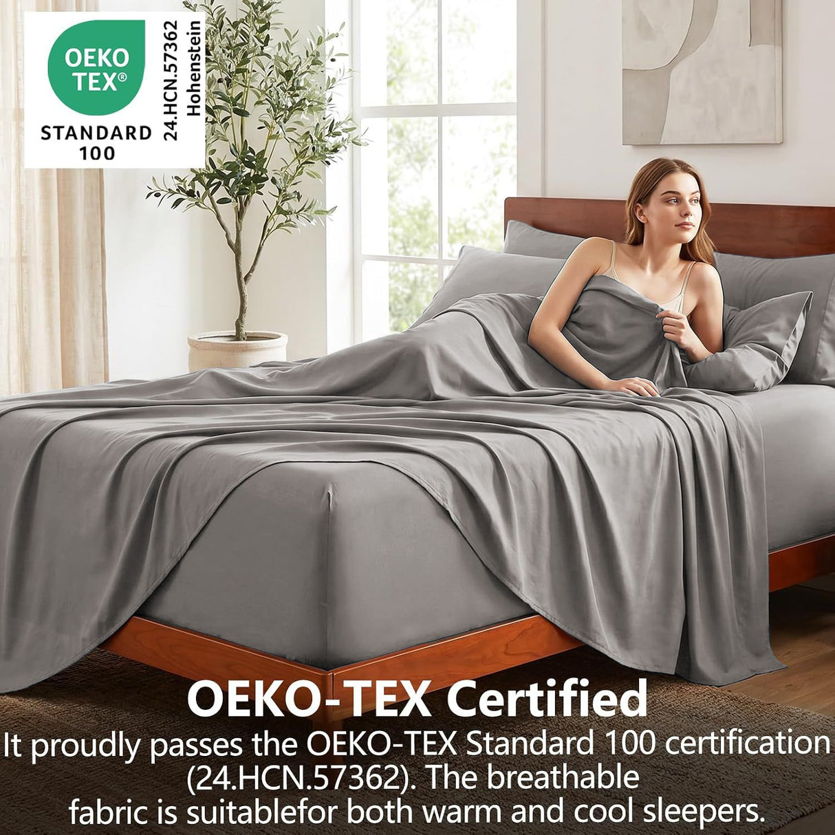 Hotel Soft Bed Sheet Set- Bedding Sheets & Pillowcases -Breathable Bedding - Wrinkle, Fade, Stain Resistant-Deep Pocket Flat Fitted Bed Sheet Set(Grey,Double)