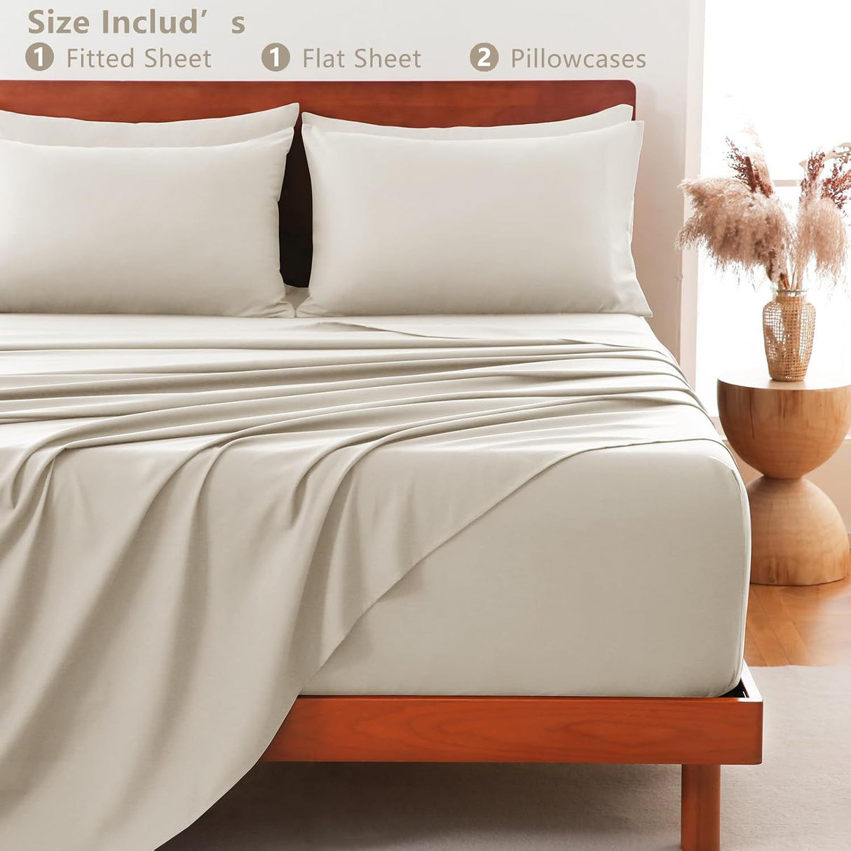 Hotel Soft Bed Sheet Set- Bedding Sheets & Pillowcases -Breathable Bedding - Wrinkle, Fade, Stain Resistant-Deep Pocket Flat Fitted Bed Sheet Set(Cream White,King Single)