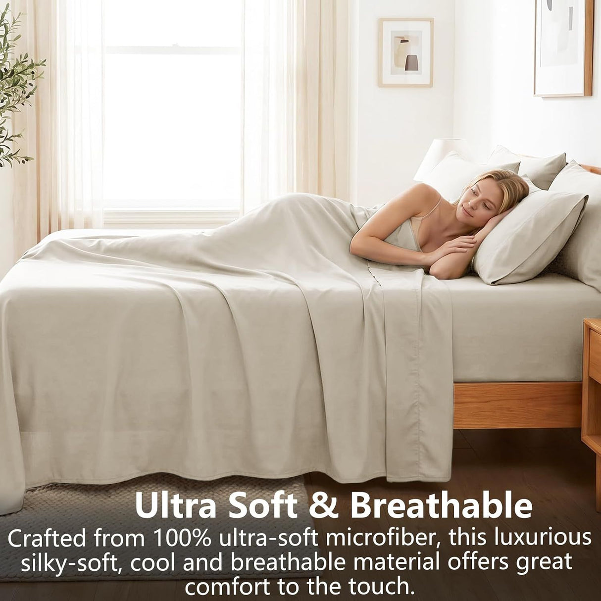 Hotel Soft Bed Sheet Set- Bedding Sheets & Pillowcases -Breathable Bedding - Wrinkle, Fade, Stain Resistant-Deep Pocket Flat Fitted Bed Sheet Set(Cream White,Queen)