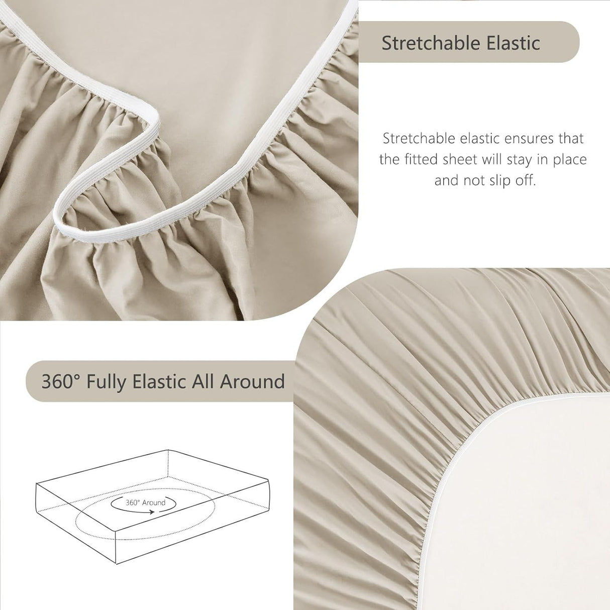Hotel Soft Bed Sheet Set- Bedding Sheets & Pillowcases -Breathable Bedding - Wrinkle, Fade, Stain Resistant-Deep Pocket Flat Fitted Bed Sheet Set(Cream White,Queen)