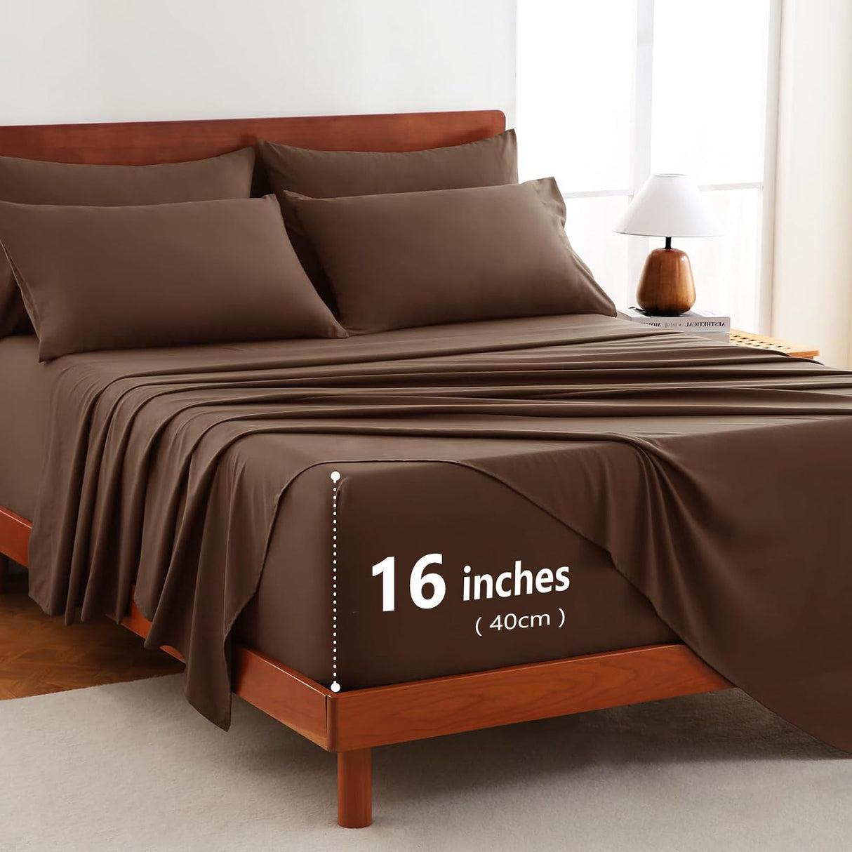 Hotel Soft Bed Sheet Set- Bedding Sheets & Pillowcases -Breathable Bedding - Wrinkle, Fade, Stain Resistant-Deep Pocket Flat Fitted Bed Sheet Set(Chocolate,Queen)