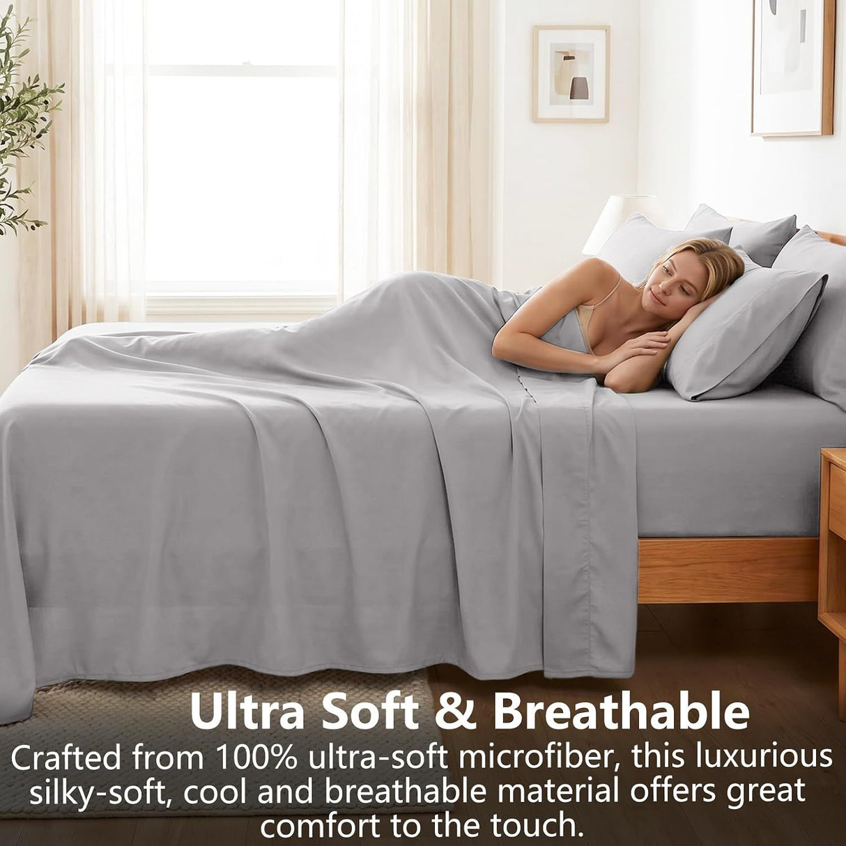 Hotel Soft Bed Sheet Set- Bedding Sheets & Pillowcases -Breathable Bedding - Wrinkle, Fade, Stain Resistant-Deep Pocket Flat Fitted Bed Sheet Set(Silver-gray,Queen)