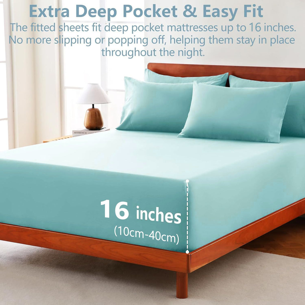 Hotel Soft Bed Sheet Set- Bedding Sheets & Pillowcases -Breathable Bedding - Wrinkle, Fade, Stain Resistant-Deep Pocket Flat Fitted Bed Sheet Set(Ice Blue,Single)