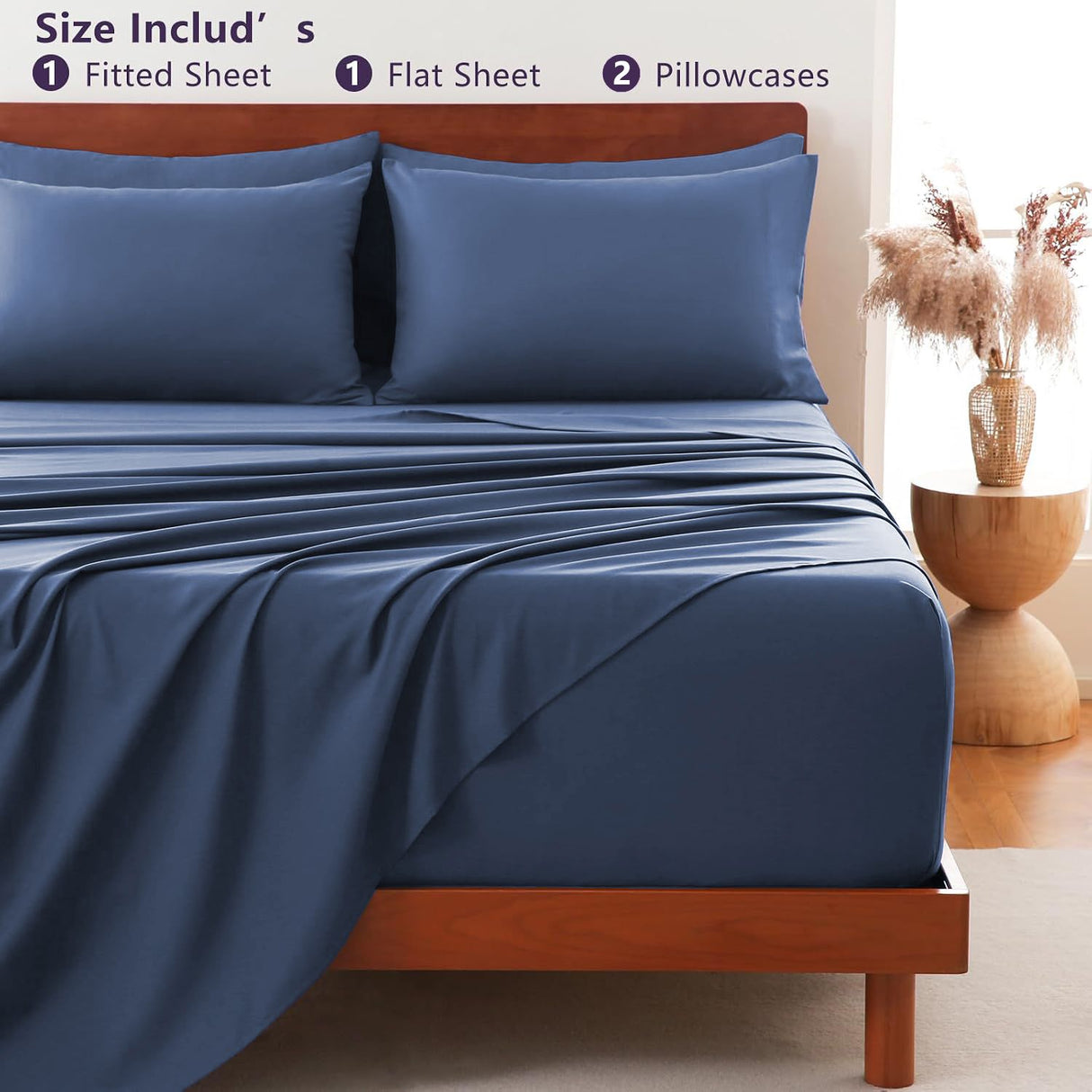 Hotel Soft Bed Sheet Set- Bedding Sheets & Pillowcases -Breathable Bedding - Wrinkle, Fade, Stain Resistant-Deep Pocket Flat Fitted Bed Sheet Set(Navy,Single)