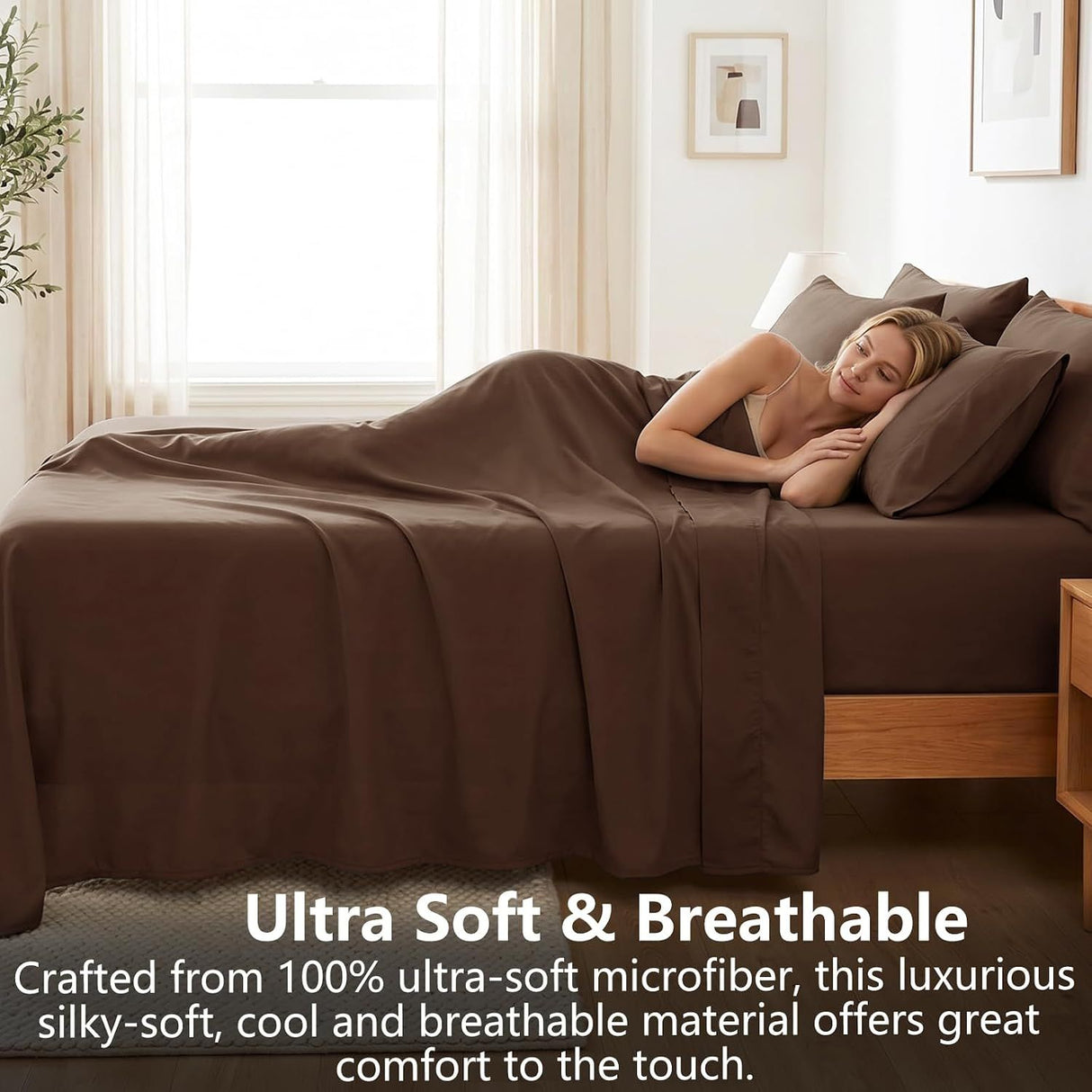 Hotel Soft Bed Sheet Set- Bedding Sheets & Pillowcases -Breathable Bedding - Wrinkle, Fade, Stain Resistant-Deep Pocket Flat Fitted Bed Sheet Set(Chocolate,Single)