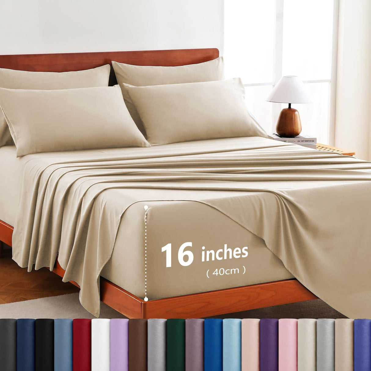 Hotel Soft Bed Sheet Set- Bedding Sheets & Pillowcases -Breathable Bedding - Wrinkle, Fade, Stain Resistant-Deep Pocket Flat Fitted Bed Sheet Set(Camel Beige,Single)