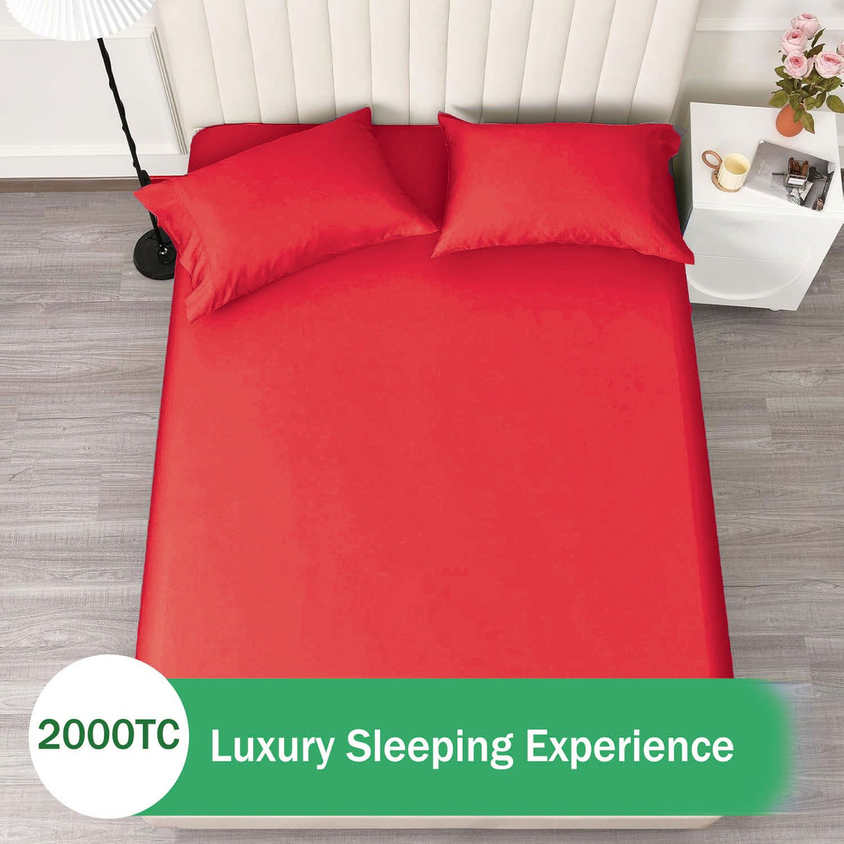 3 Piece Fitted Sheet Set- Fitted Sheet & Pillowcases -Breathable Bedding - Wrinkle, Fade, Stain Resistant- 40cm Deep Pocket Fitted Bed Sheet Set(Red,Double)