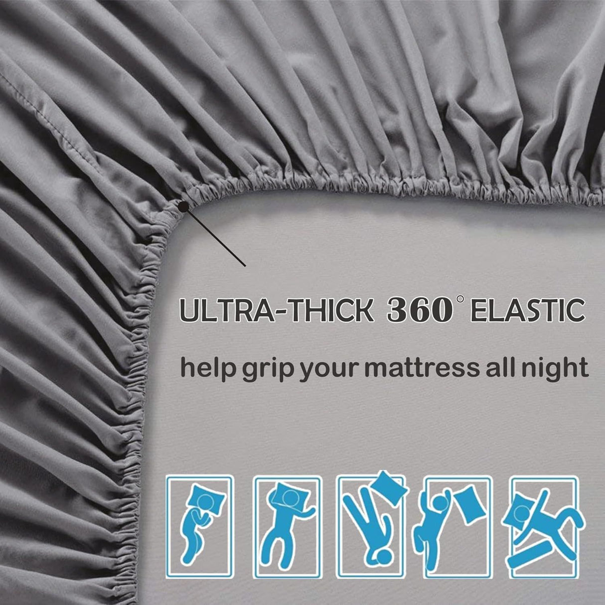 3 Piece Fitted Sheet Set- Fitted Sheet & Pillowcases -Breathable Bedding - Wrinkle, Fade, Stain Resistant- 40cm Deep Pocket Fitted Bed Sheet Set(Grey,Double)
