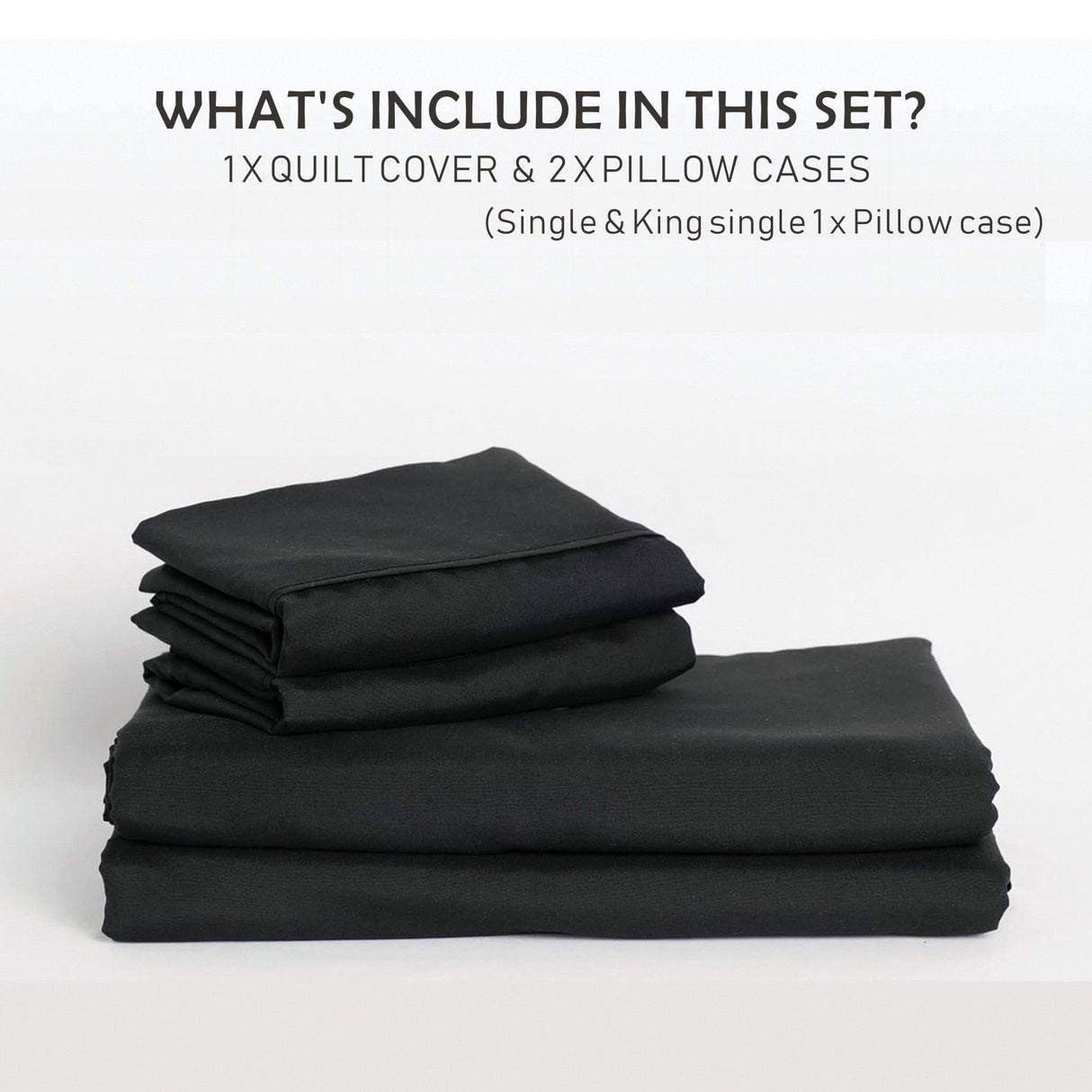3 Piece Hotel Soft Microfiber Quilt Cover Set-2000TC Duvet/Donna Cover Set & Pillowcases -1 Quilt Cover Zipper Closure & 1 x Pillowcases-Breathable Bedding - Wrinkle, Fade, Stain Resistant(Black,King)