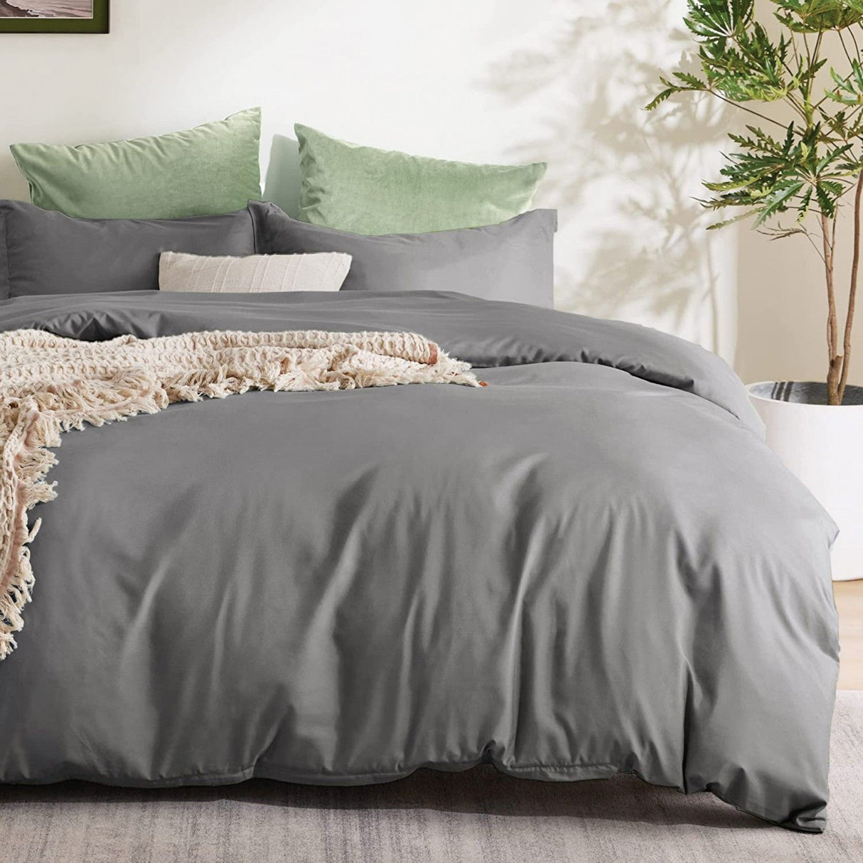 3 Piece Hotel Soft Microfiber Quilt Cover Set-2000TC Duvet/Donna Cover Set & Pillowcases -1 Quilt Cover Zipper Closure & 1 x Pillowcases-Breathable Bedding - Wrinkle, Fade, Stain Resistant(Grey,King)