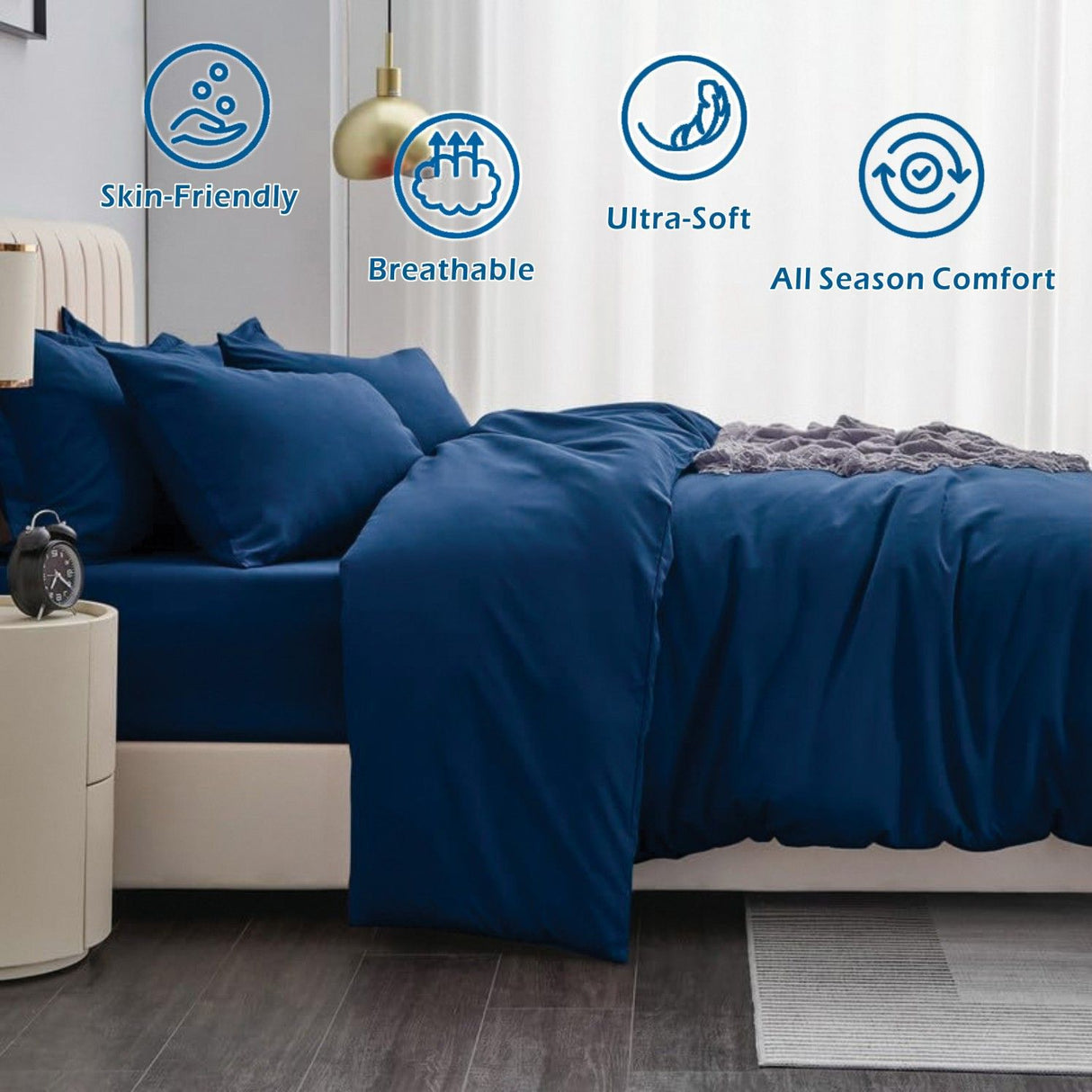 3 Piece Hotel Soft Microfiber Quilt Cover Set-2000TC Duvet/Donna Cover Set & Pillowcases -1 Quilt Cover Zipper Closure & 1 x Pillowcases-Breathable Bedding - Wrinkle, Fade, Stain Resistant(Navy,King)