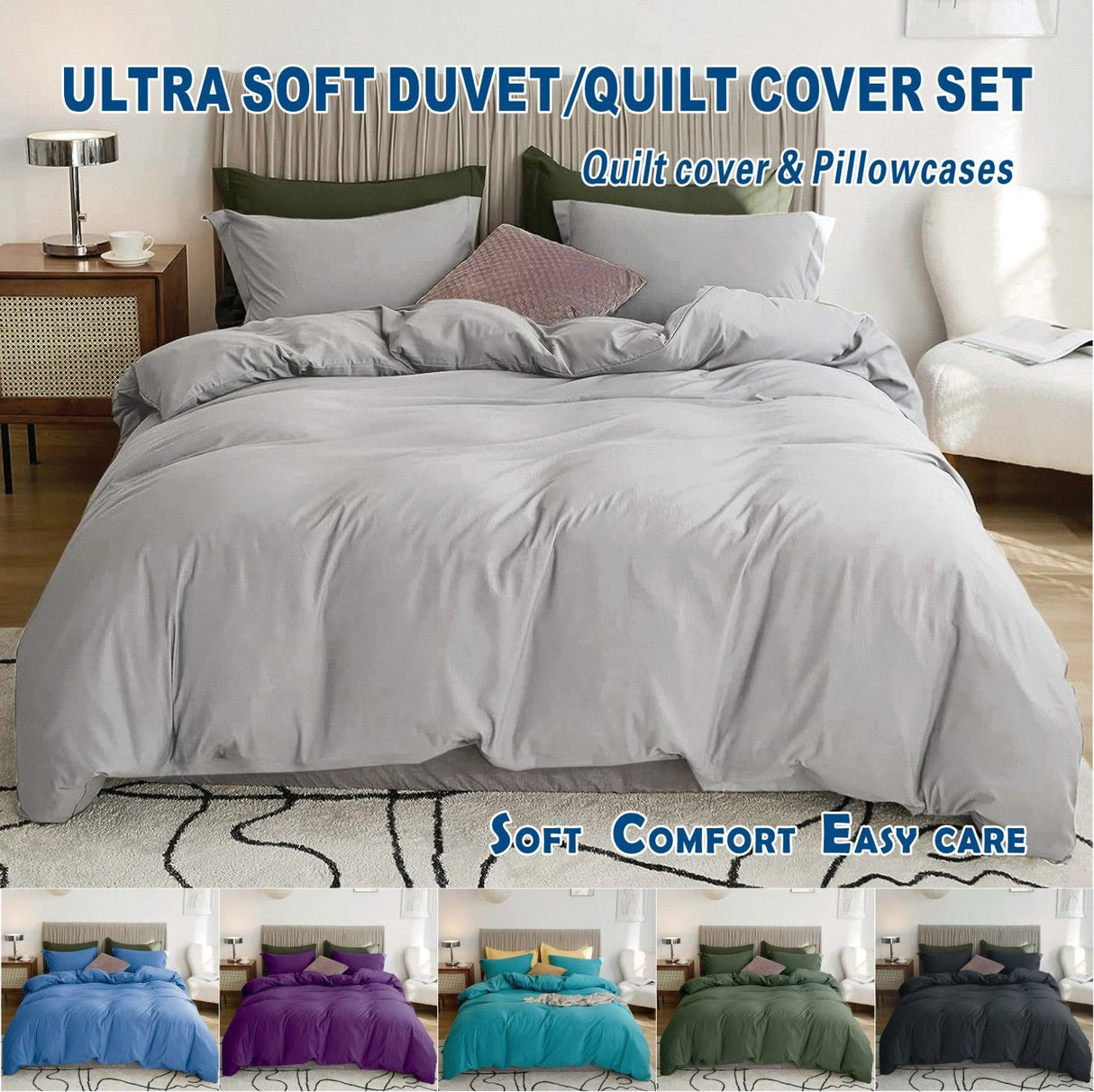 3 Piece Hotel Soft Microfiber Quilt Cover Set-2000TC Duvet/Donna Cover Set & Pillowcases -1 Quilt Cover Zipper Closure & 1 x Pillowcases-Breathable Bedding - Wrinkle, Fade, Stain Resistant(Silver-gray,King)