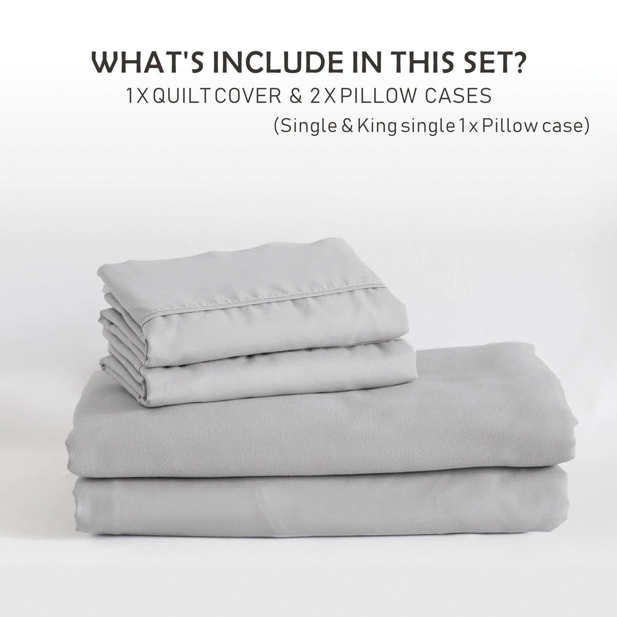 3 Piece Hotel Soft Microfiber Quilt Cover Set-2000TC Duvet/Donna Cover Set & Pillowcases -1 Quilt Cover Zipper Closure & 1 x Pillowcases-Breathable Bedding - Wrinkle, Fade, Stain Resistant(Silver-gray,King)