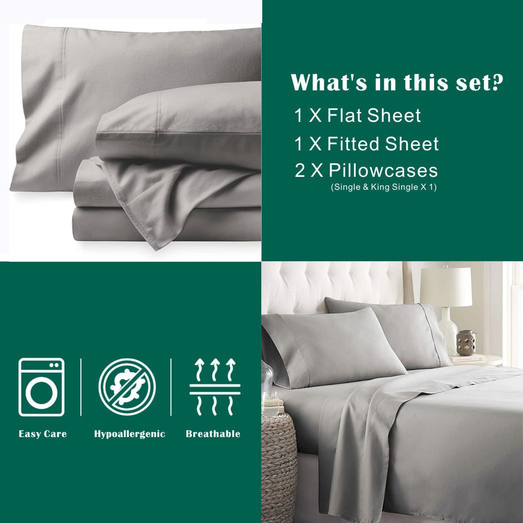 4 Piece Bed Sheet Set- Bedding Sheets & Pillowcases -Breathable Bedding - Wrinkle, Fade, Stain Resistant-Deep Pocket Flat Fitted Bed Sheet Set(Silver-gray,King)