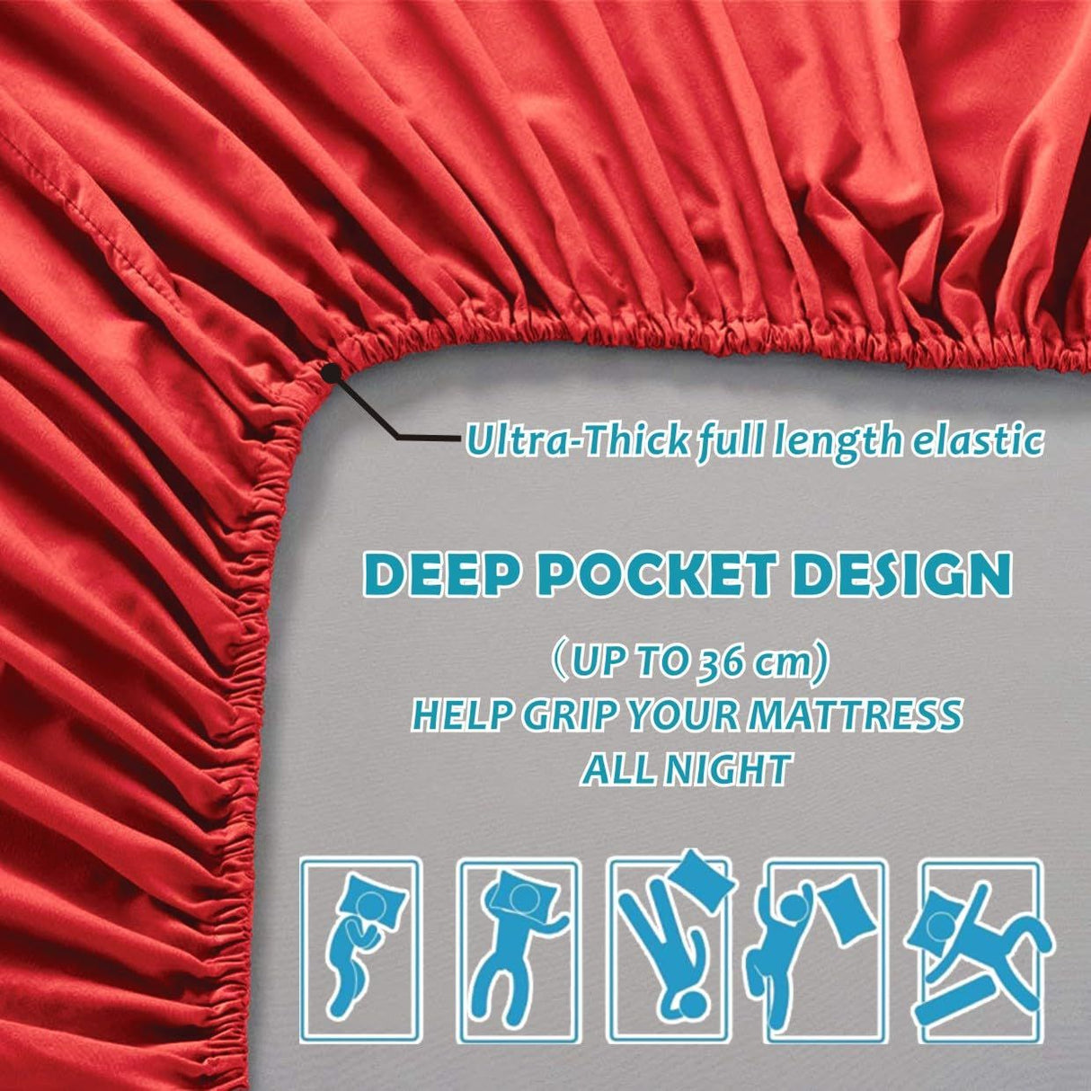 2 Piece Fitted Sheet Set- Fitted Sheet & Pillowcases -Breathable Bedding - Wrinkle, Fade, Stain Resistant- 40cm Deep Pocket Fitted Bed Sheet Set(Red,King Single)