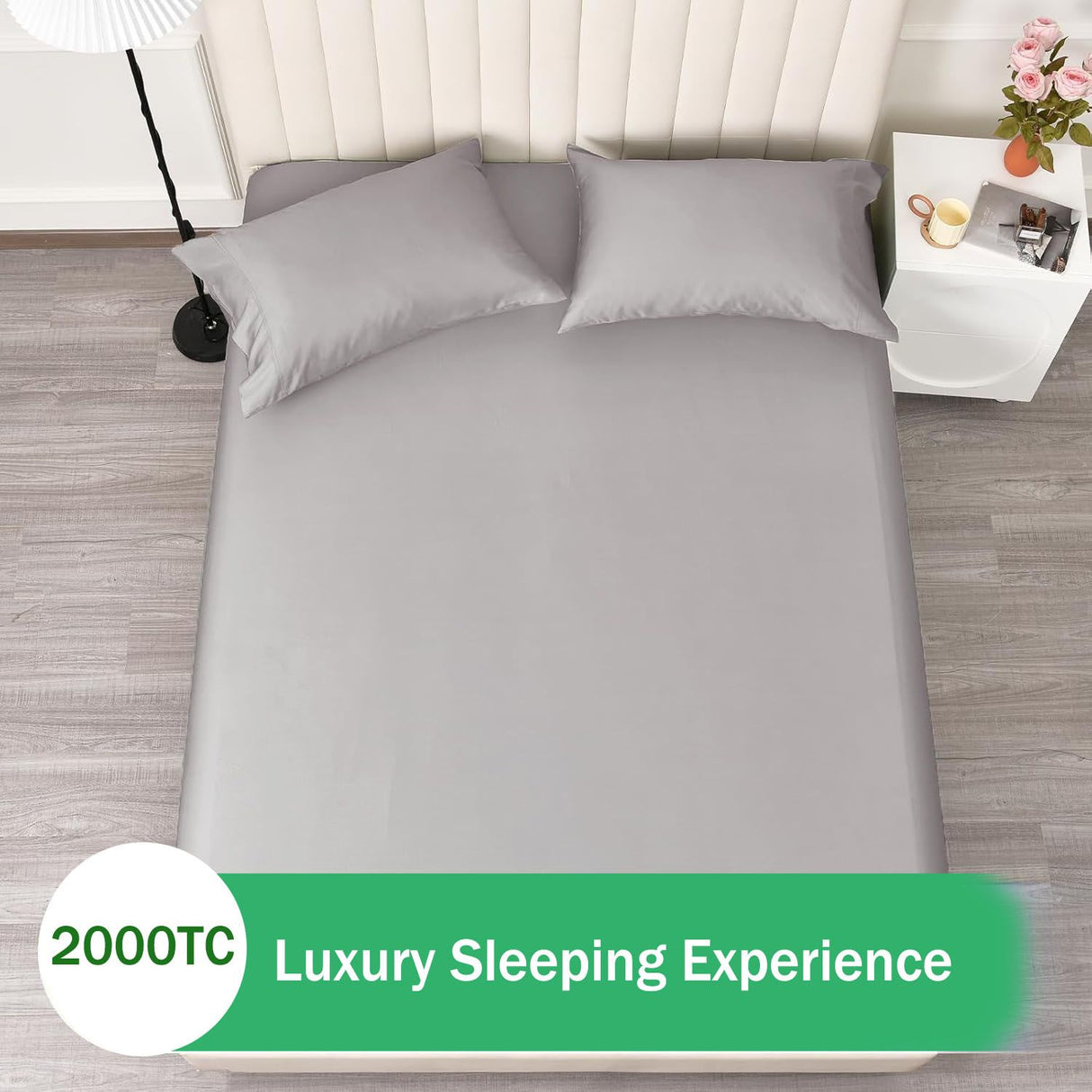 2 Piece Fitted Sheet Set- Fitted Sheet & Pillowcases -Breathable Bedding - Wrinkle, Fade, Stain Resistant- 40cm Deep Pocket Fitted Bed Sheet Set(Silver-gray,King Single)