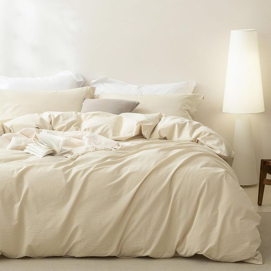 3 Piece Hotel Soft Microfiber Quilt Cover Set-2000TC Duvet/Donna Cover Set & Pillowcases -1 Quilt Cover Zipper Closure & 1 x Pillowcases-Breathable Bedding - Wrinkle, Fade, Stain Resistant(Cream White,Queen)