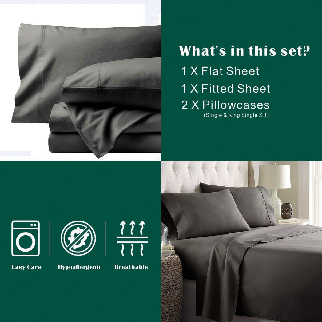 4 Piece Bed Sheet Set- Bedding Sheets & Pillowcases -Breathable Bedding - Wrinkle, Fade, Stain Resistant-Deep Pocket Flat Fitted Bed Sheet Set(Dark gray,Queen)